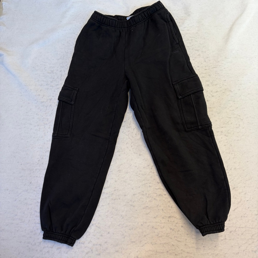 TNA Sweatfleece Cozy Fleece Mega Fit Cargo Sweatpants Womens XS Black Joggers